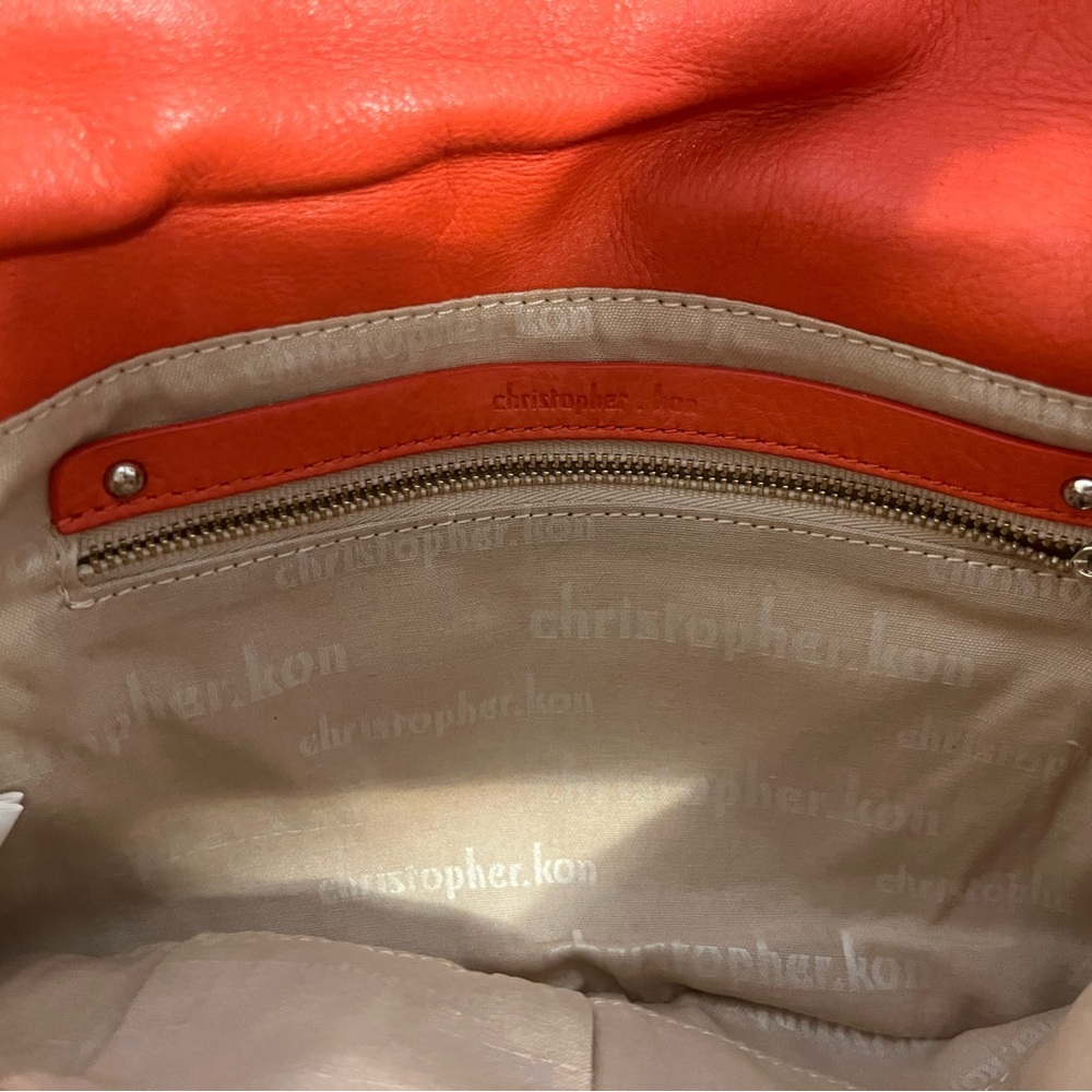 Christopher Kon Vintage Ostrich Embossed Leather Foldover Clutch Red - Picture 6 of 11